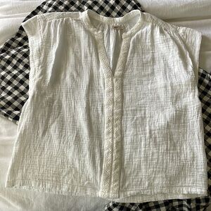 Faherty Lucia white & cream organic cotton gauze blouse